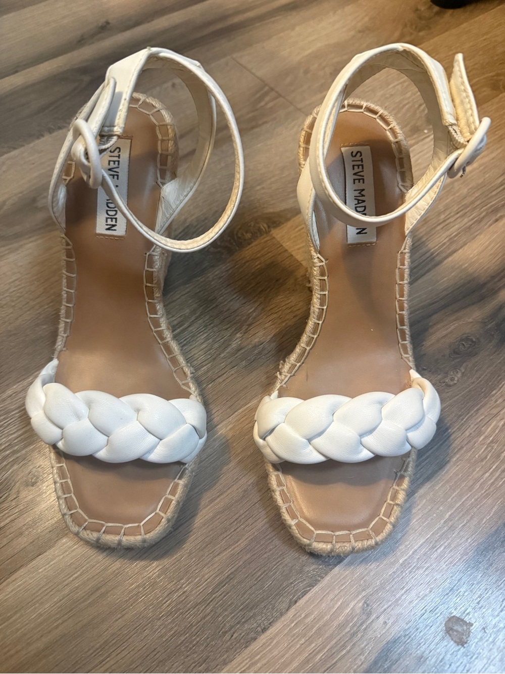 Steve Madden White Braided Espadrille Wedge Sandals with Ankle Strap